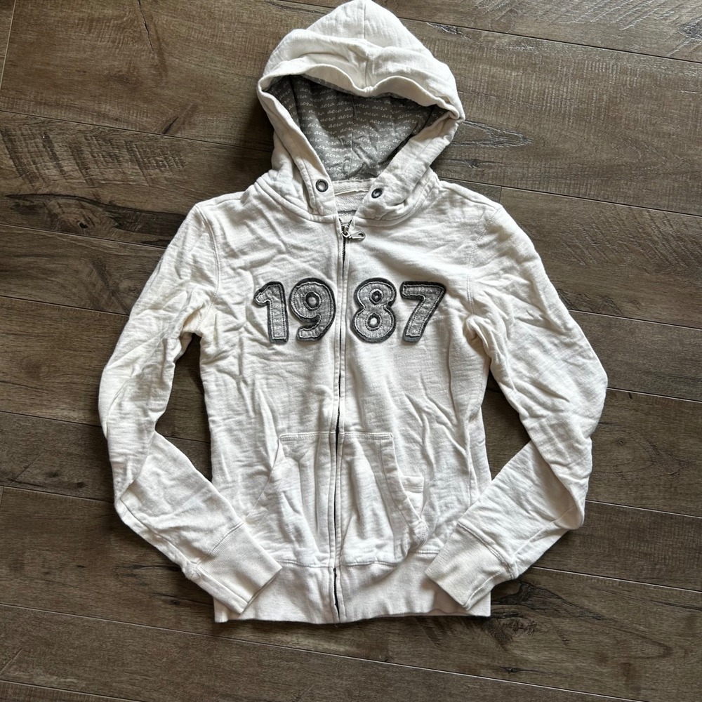 Y2K Aeropostale Women's Full Zip Hoodie Jacket White/Grey Sz Small